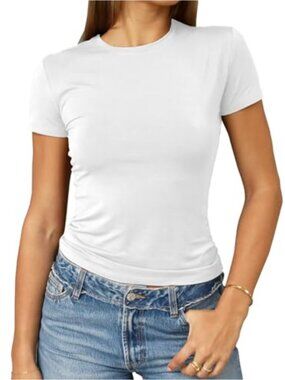 Women's Slim Fit Short Sleeve Crew Neck Crop Top Tight T Shirt